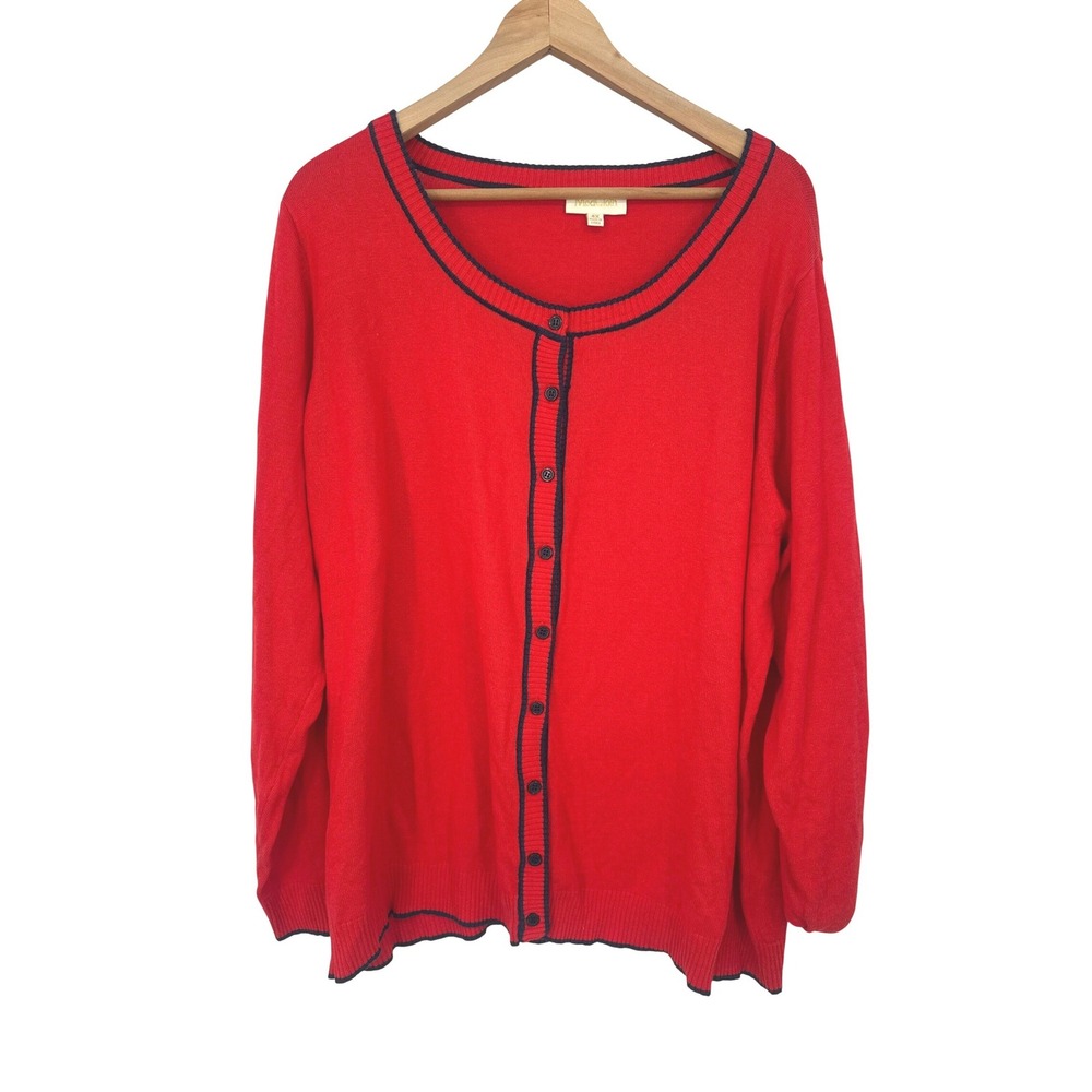 ModCloth Cardigan Sweater 4X Red Navy Preppy Academia Coastal Grandma Retro